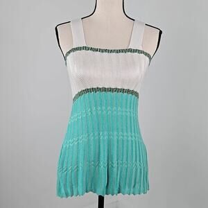 M Missoni Green White Colorblock Knit Tunic Tank Top | Women's 6